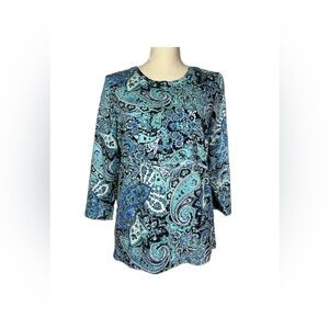 Rafaella Weekend Teal and Black Paisley Blouse Women’s size Large